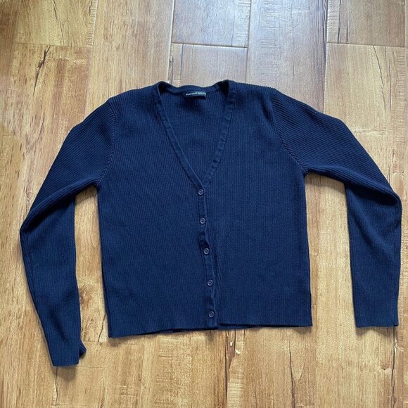 Brandy Melville Navy V Neck‎ buttoned Ribbed Cotton Top O/S - Picture 1 of 6